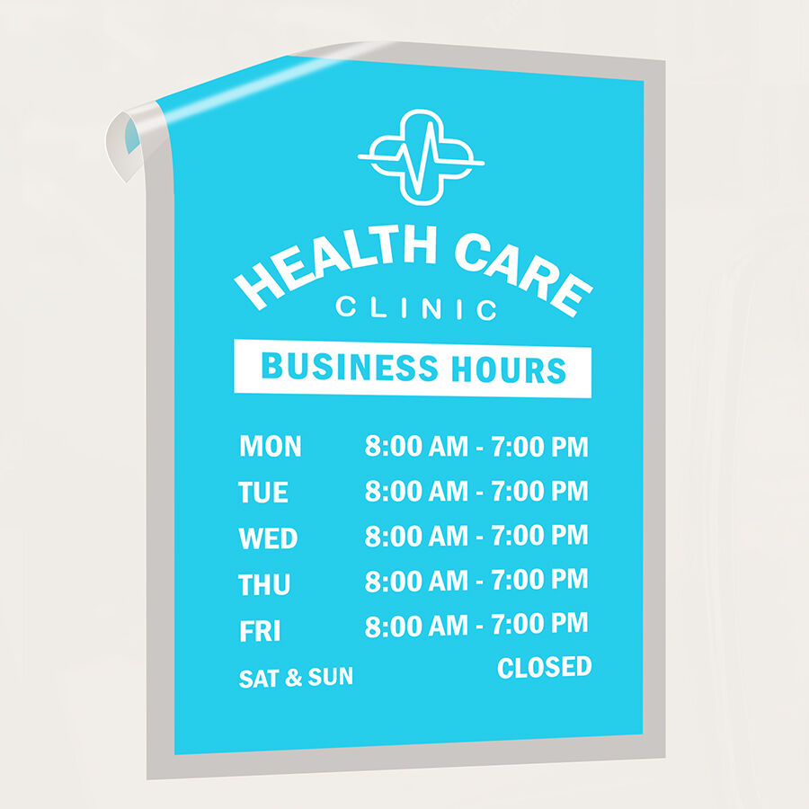 business hours window decals